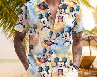 Mickey Watercolor Hawaiian Shirt, Mickey Hawaiian Shirt, Mickey Aloha Shirt, Disney Hawaii Trip Shirt, Mickey Summer Shirt, Matching Disney