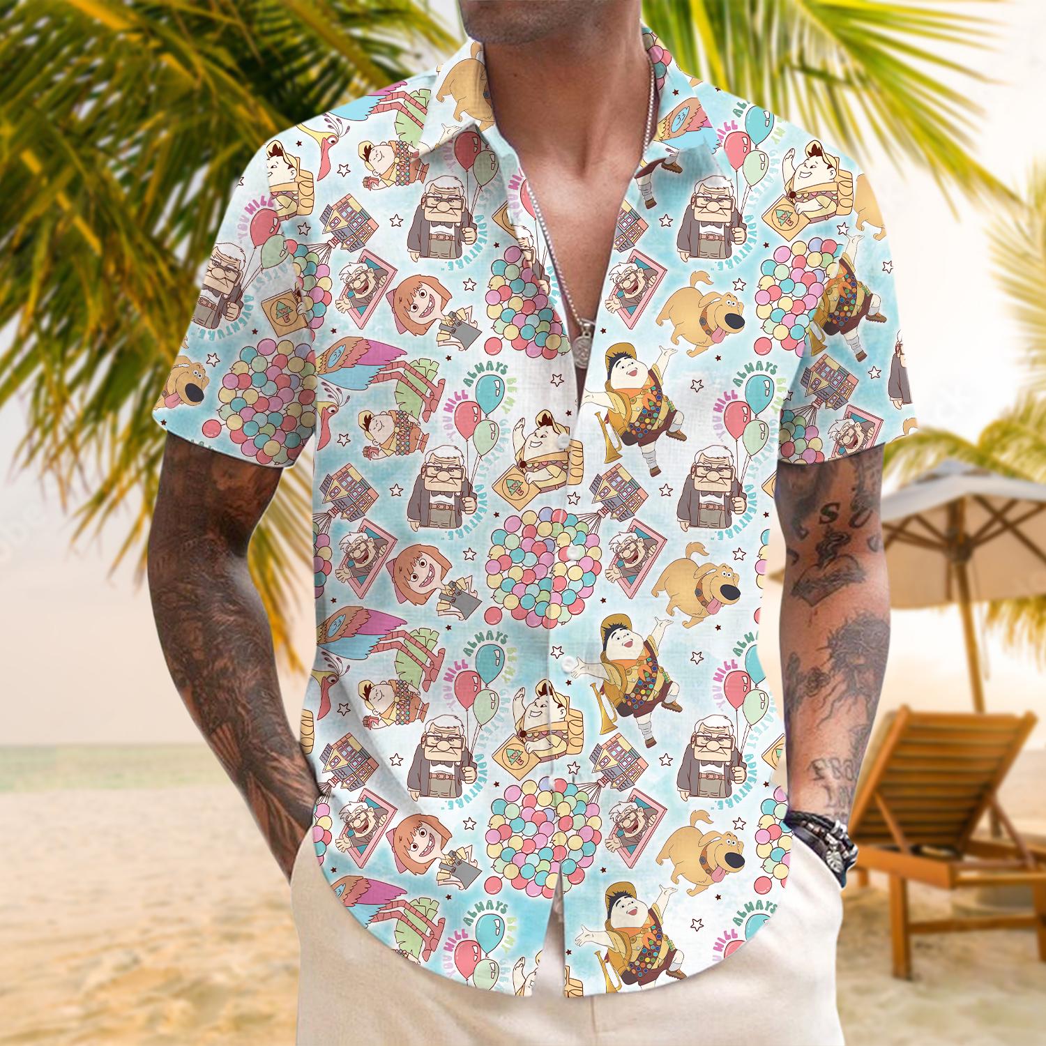 Discover Disney Up Movie Hawaiian Shirt, Pixar Up Hawaiian Shirt, Disneyland Hawaiian Shirt, Adventure is Out There Shirt, Carl and Ellie Shirt