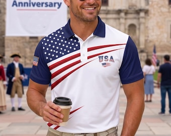 Men's USA 250 Years American Flag Golf Polo Shirt - Patriotic 1776-2026 Golf Shirt