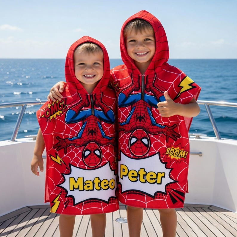 Serviette à capuche personnalisée Spider Man Kid, serviette de plage avec nom personnalisé pour enfants, poncho de bain super-héros, cadeau serviette de piscine pour tout-petit image 2