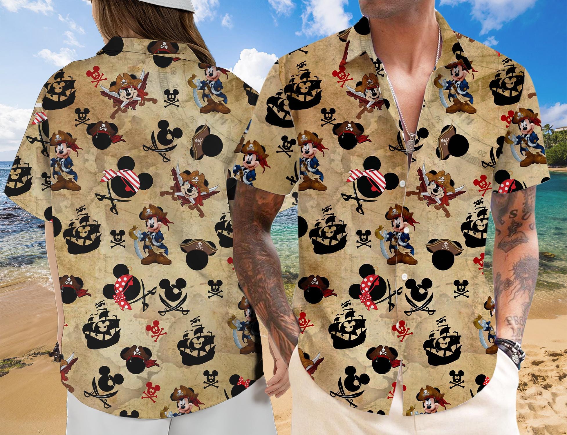 正規 Bahama ディズニー パイレーツオブカリビアン シルクシャツ ディズニー パイレーツ ハワイアンシャツ、パイレーツ・オブ