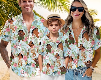 Disney Moana Hawaiian Shirt, Disney Princess Hawaiian Shirt, Disney Summer Shirt, Moana Characters Shirt, Disney Tropical Floral Hawaiian