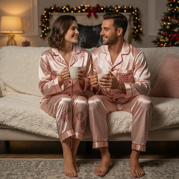 Peppermint Candy Satin Pajamas, Peppermint Christmas 
