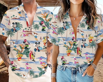 Disney Summer Hawaiian Shirt, Mickey and Friends Hawaiian Shirt, Disney Beach Shirt, Disneyland Hawaiian Button Up, Mickey Hawaiian Shirt