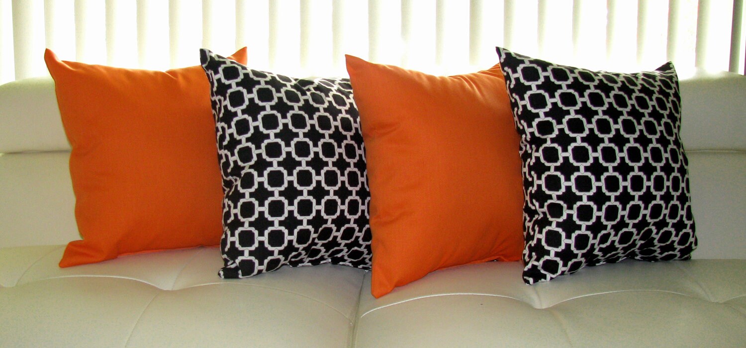 Orange and Black Outdoor Throw Pillows Black White STUFFED