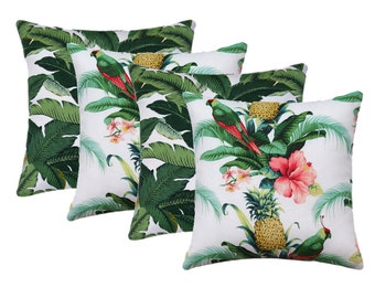 Palms STUFFED Outdoor Pillows, Hibiscut Flower Pillows, Green Red Yellow Tropical Pillows, Pinapple Outdoor Pillow - Set of 4 - Free ship