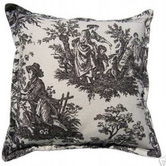 Items similar to Black Toile Pillow, Waverly Country Life Toile Black
