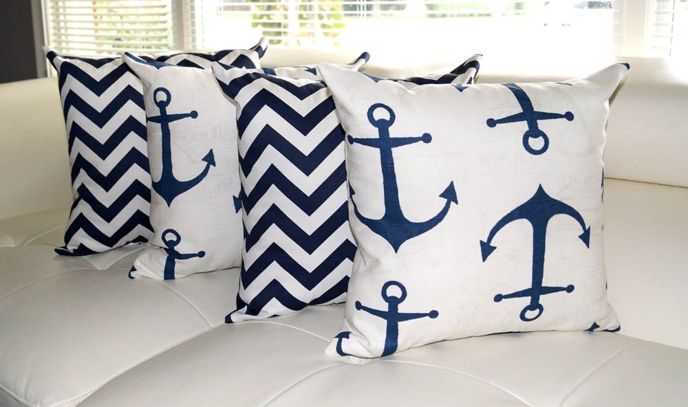 Nautical STUFFED Pillow Nautical Anchors Navy Throw Pillow Etsy