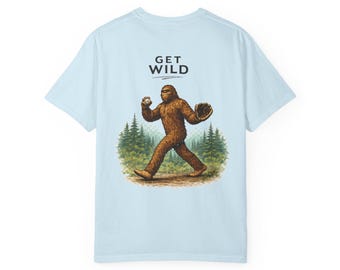 Bigfoot Sasquatch Illustration T-Shirt | Get Wild Forest Design Baseball Sasquatch