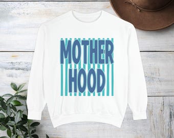 Motherhood sweatshirt | Retro striped typography, mom life crewneck