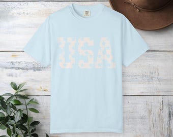 USA Lettering T-shirt | Floral Stars Camouflage Print