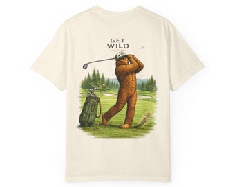 Get Wild Sasquatch Golfer T-Shirt | Golfing Bigfoot Illustration