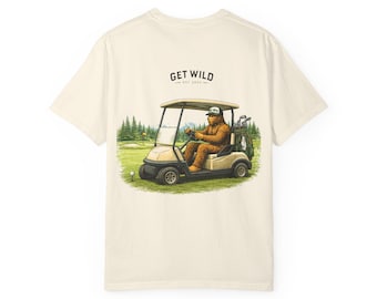 Get Wild Golf Cart T-shirt | Vintage Golfer Illustration-Sasquatch Golf Shirt