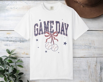 Game Day baseball T-Shirt | Vintage baseball graphic, bow and stars