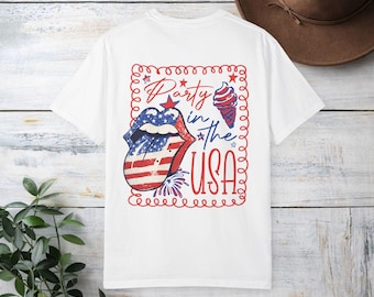Party in the USA T-shirt | American Flag Lips Patriotic 4th of July Tee