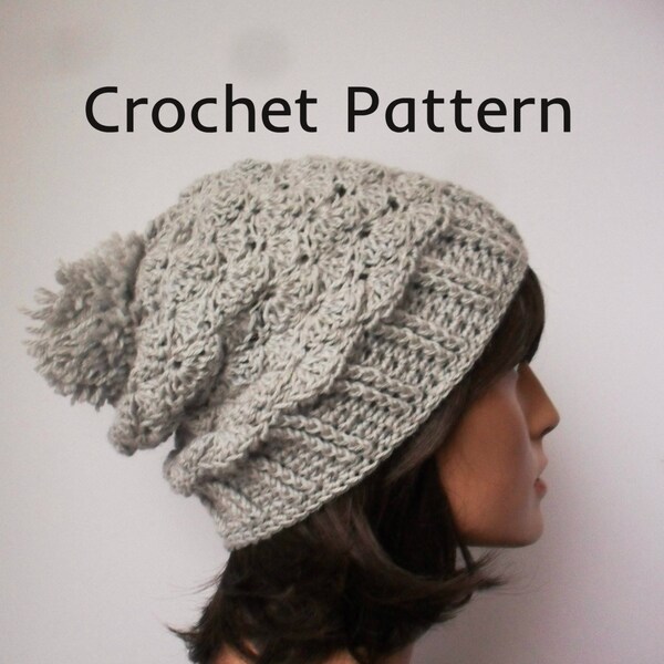 Crochet Pattern textured Slouchy beanie, fitted Beanie, Pdf, easy crochet, diy, 2 in 1 pattern, toque, pretty hat, ladies ski hat, Pom hat