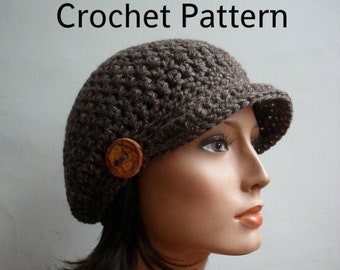 Crochet Easy Brimmed beanie, newsboy hat, seamless hat Pattern, PDF, digital pattern, beginner hat, crochet slouchy cap, market make, fast