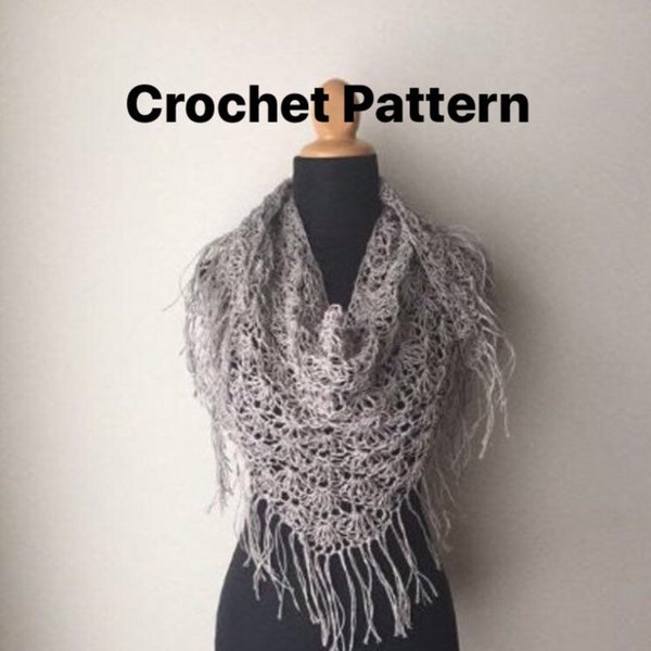 Lace Triangle Scarf Crochet Pattern, PDF, easy crochet, market make, Lacey scarf, digital pattern, bandana scarf, shawl pattern, fringe