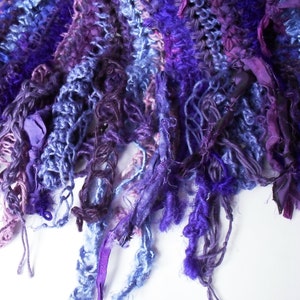 Bohemian Rag Scarf Crochet Pattern tutorial, diy sari silk scarf, striped scarf, funky crochet, festival wear image 3