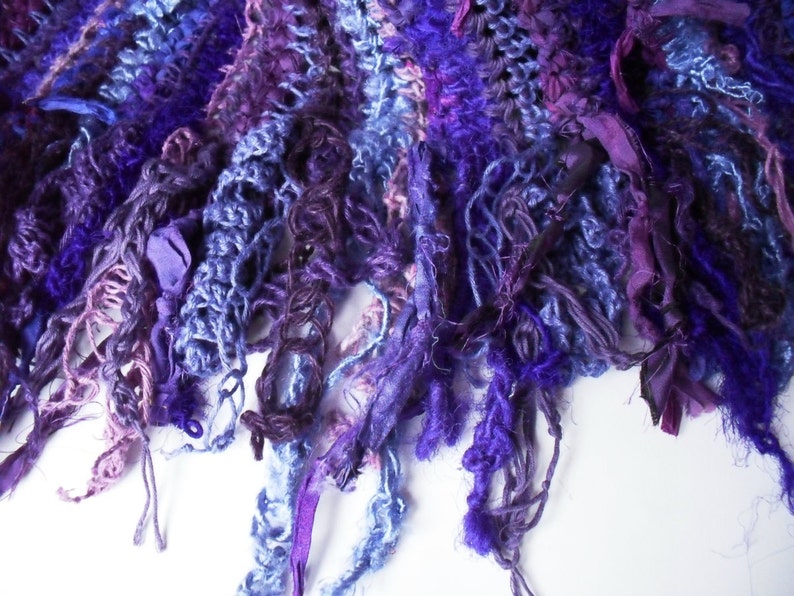 Bohemian Rag Scarf Crochet Pattern tutorial, diy sari silk scarf, striped scarf, funky crochet, festival wear image 3