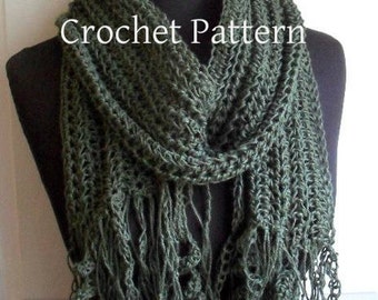 Crochet Pattern Boho Tassel Scarf, hemp, funky, easy make, pdf