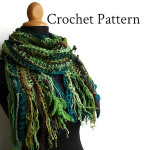 Bohemian Rag Scarf Crochet Pattern tutorial, diy sari silk scarf, striped scarf, funky crochet, festival wear image 1