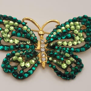 Vintage Green Crystal Butterfly Brooch | Elegant Gold Tone Insect Pin