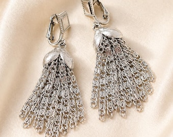 Sarah Coventry Silver Cascade Earrings Vintage Clip On Statement Gift for Her