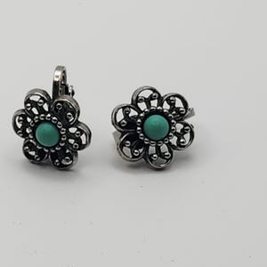Vintage Sterling Silver Turquoise Flower Earrings: Boho Southwest Jewelry