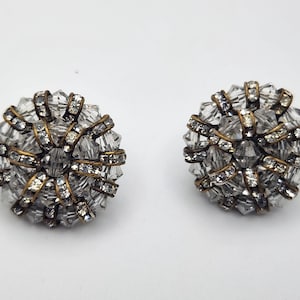 Vintage Castlecliff Clip-On Earrings – Clear Rhinestone Dangle Designer 1960s Sparkle Jewelry