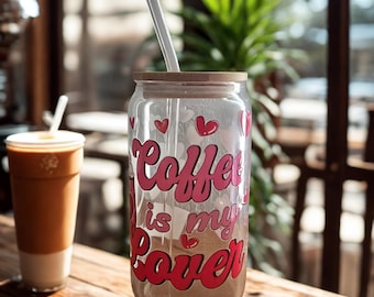 Coffee Is My Lover Glass Cup with Glass Straw