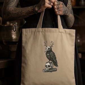 Gothic Crow Tote Bag: Witchcraft Moon Magic, Dark Folklore