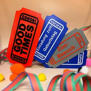 Personalisiertes Geschenk Ticket Coupon Eintrittskarte – Praktisches Geschenk – Verschiedene Größen & Farben Good Times