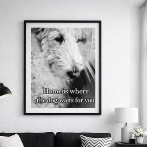 Goldendoodle Art Poster, Black and White, Home is Where the Dog Waits, Digital Download