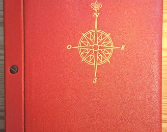 ヴィンテージ世界地図帳 1956年版 赤い表紙 ミッドセンチュリー風装飾本 コーヒーテーブルマップブック 天体図表 レトロなホームデコレーション