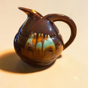 Mid Century Belgian Drip Glaze Pitcher – Brown Turquoise Ceramic Vase – Made in Belgium