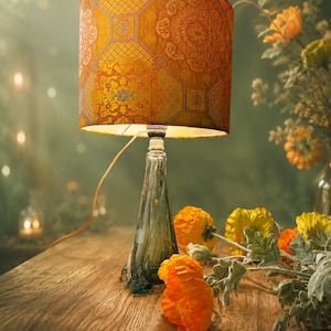Val Saint Lambert Table Lamp with Handmade Shade, Mid Century Green Glass Base