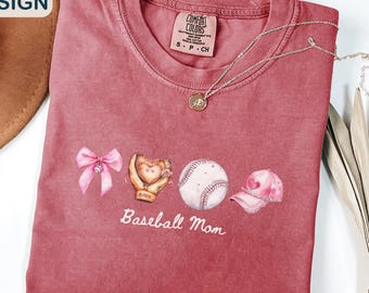 Coquette Baseball Mom Shirt, Baseball Bow Tshirt, Comfort Colors Baseball Mama Tee, Gift for Baseball Mom, Cute Baseball Season Mama Gift