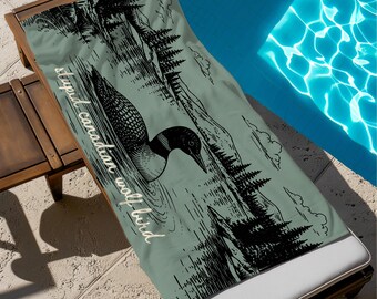 Stupid Canadian Wolf Bird Beach Towel, Sarcastic Animal Graphic Towels, Hockey Romance Fan Gift, Funny Loon Towel