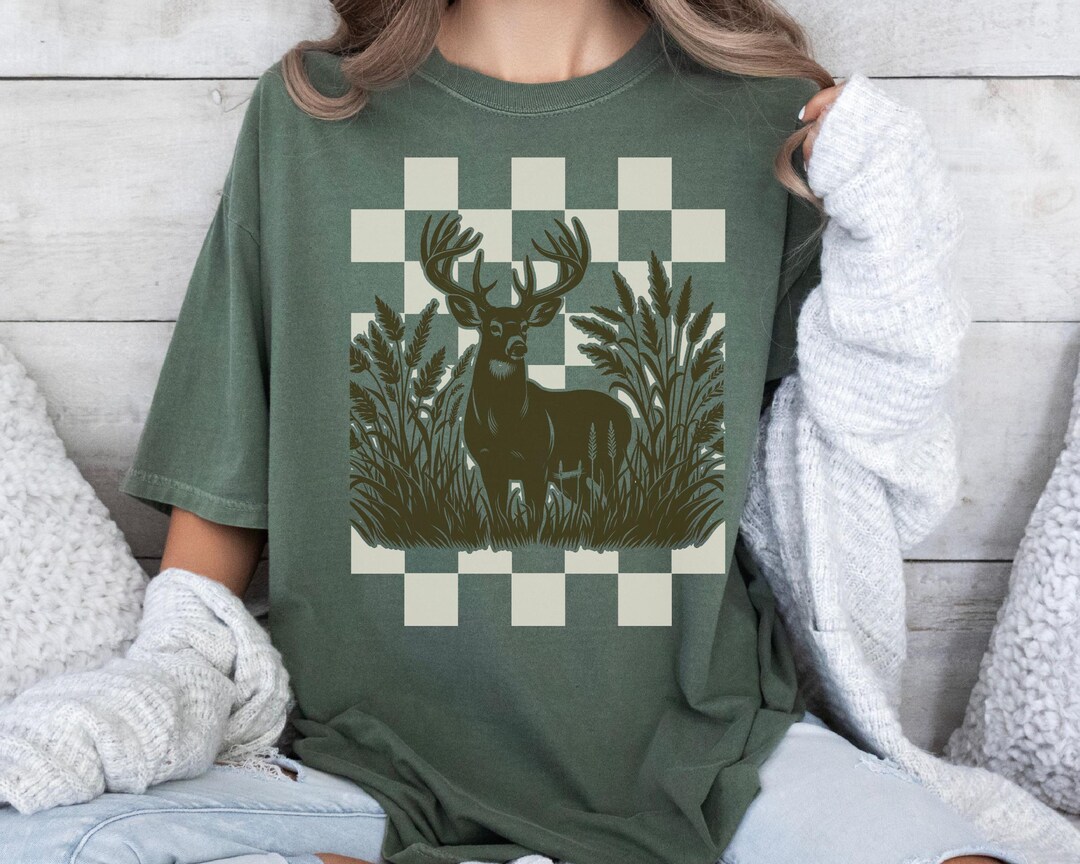 Vintage Deer Graphic Checkered Shirt, Comfort Colors Nature Hunting Tee ...