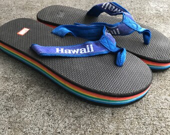 vintage 80's rainbow flip flops