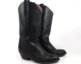 Frye Cowboy Boots Vintage 1980s Black Leather Men's size 9 EE