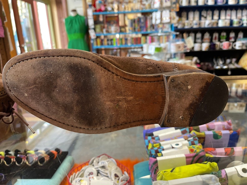 Suede Oxford Shoes Leather Vintage 1990s Men's Mezlan Brown Suede size 7 M image 6