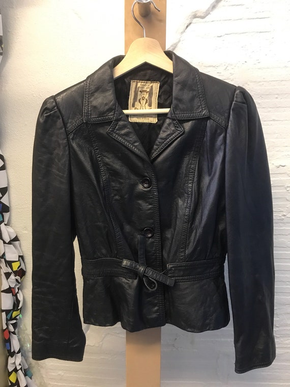 Black Leather Jacket 1970s Gassy Jack Fitted Women's Cute | Etsy