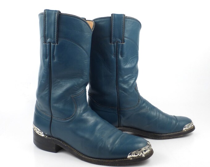 Teal Cowboy Boots Vintage 1980s Justin Roper Blue Women's Size 5 1/2 Etsy