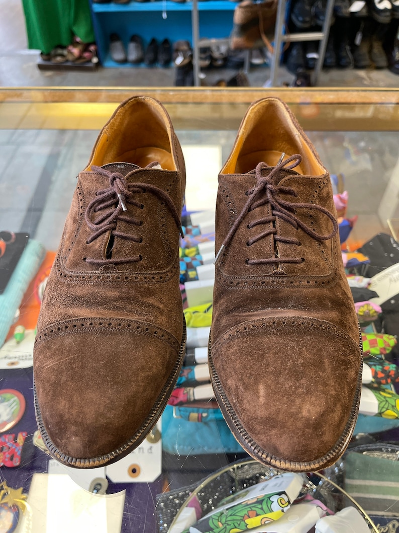 Suede Oxford Shoes Leather Vintage 1990s Men's Mezlan Brown Suede size 7 M image 1