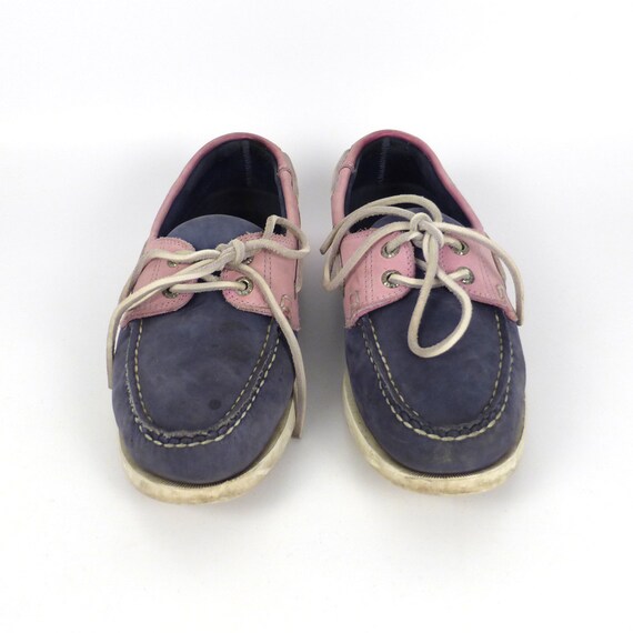 Boat Shoes Vintage 1990s Chatham Pink and Blue Deck Leather Men's Size 40 7