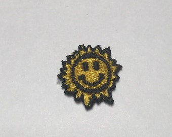 Sun Embroidered Patch Vintage 1980s Tiny Patch Emblem Smiley Face Patch