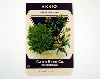 Seed Packet Vintage 1920s Unused Paper Herbs Sweet Majoram CONTAINS NO SEEDS please read item details