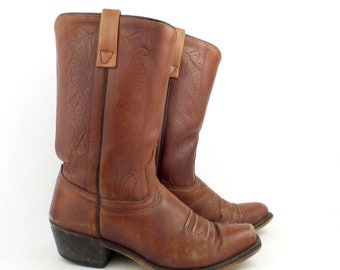 Campus Leather Boots Vintage 1970s Carmel brown Cowboy Acme Men's size 8 1/2